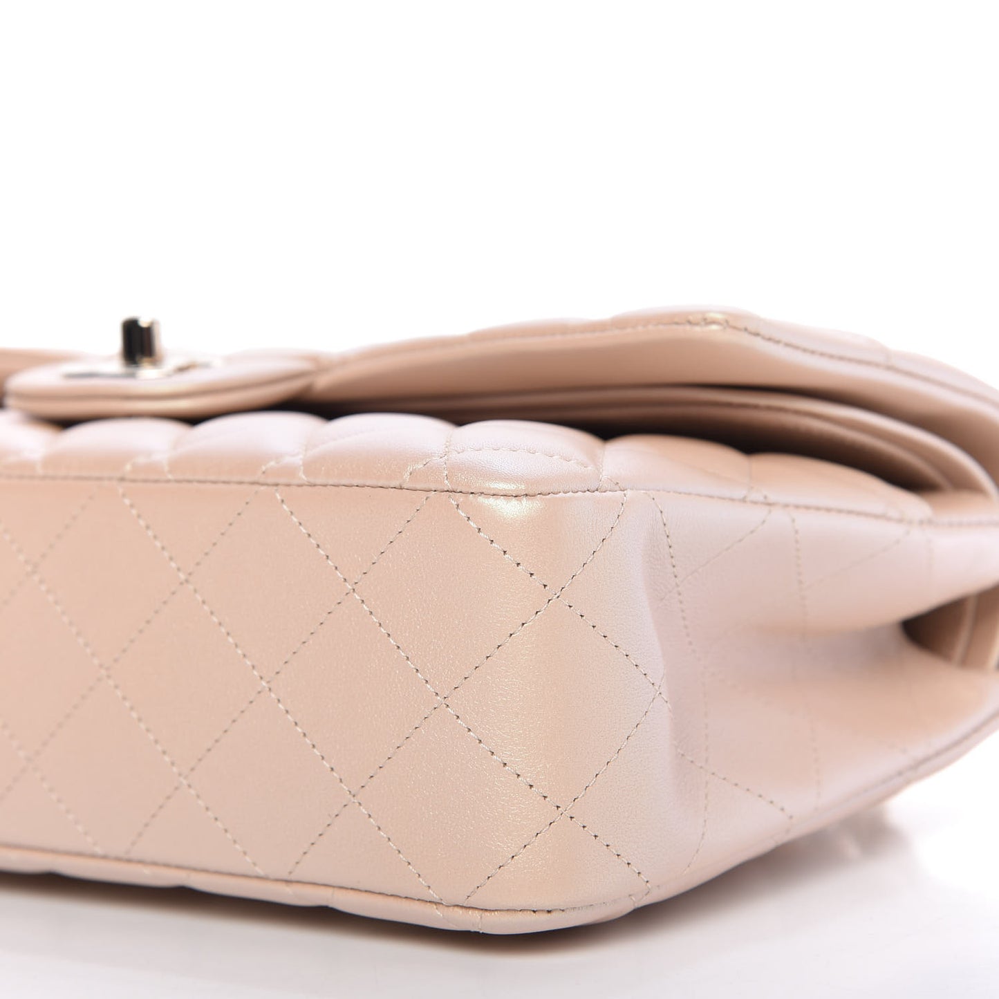 Iridescent Calfskin Quilted Medium Double Flap Beige
