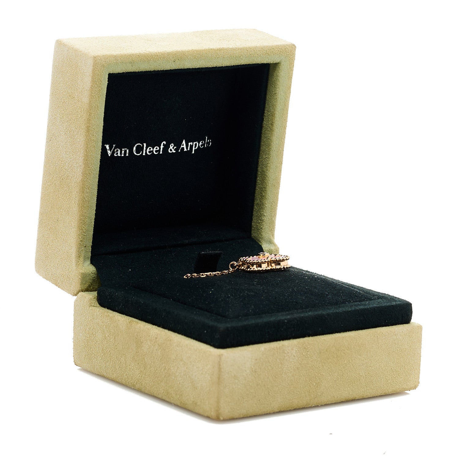 Van Cleef & Arpels 18K Rose Gold Diamond Pink Porcelain Vintage Alhambra Pendant Necklace 6 of 6