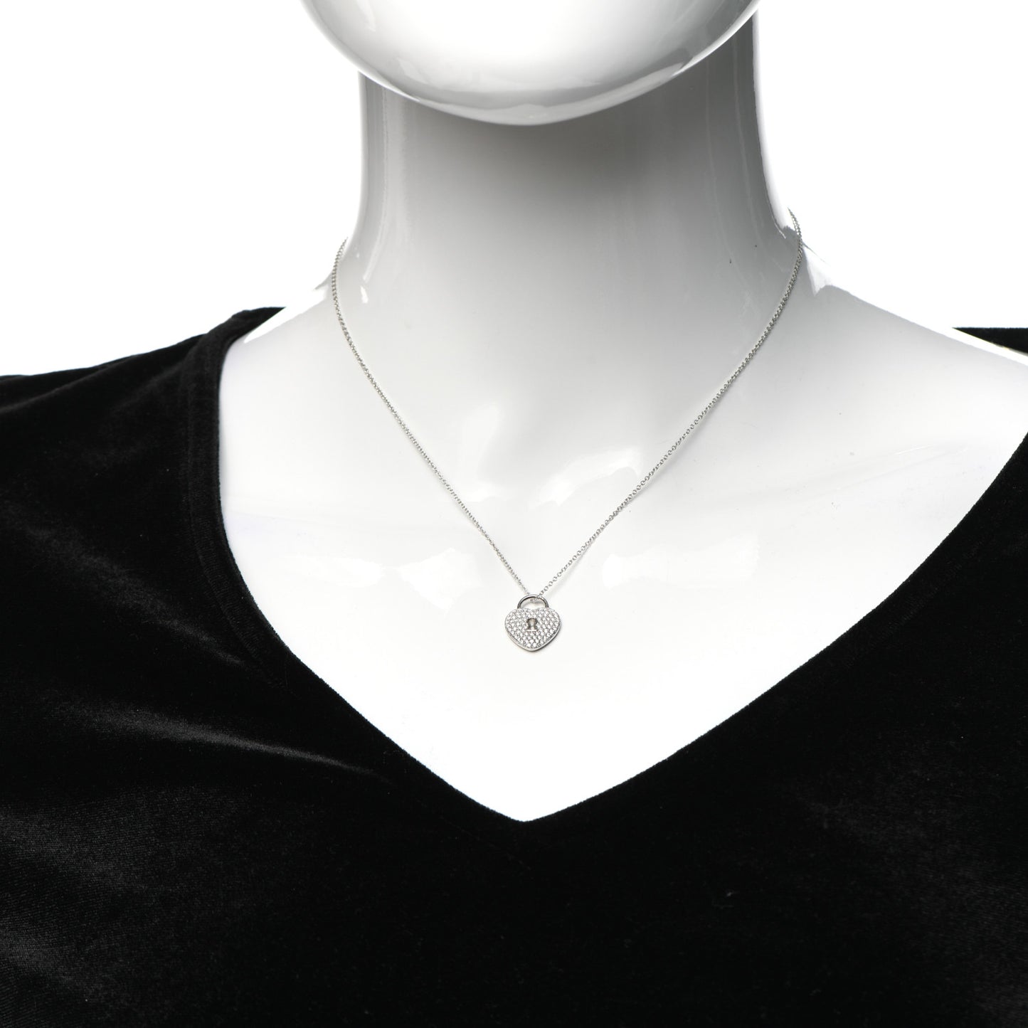 Platinum Diamond Small Heart Lock Pendant Necklace