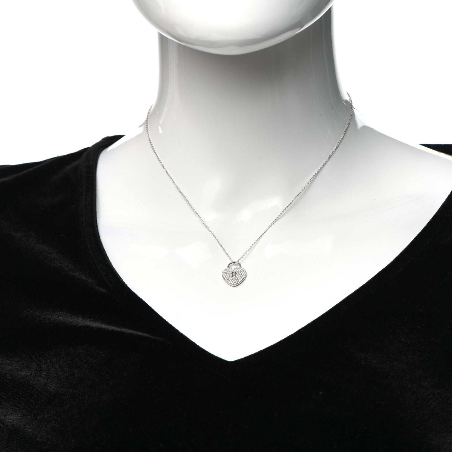 Tiffany Platinum Diamond Small Heart Lock Pendant Necklace 2 of 6