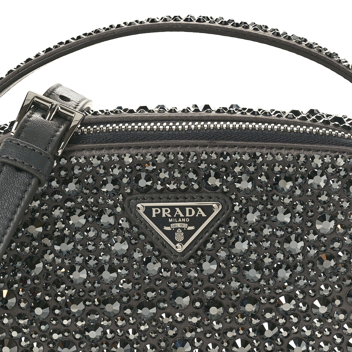 Satin Crystal Metal Triangle Logo Odette Crossbody Fumo