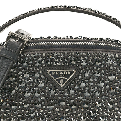 Prada Satin Crystal Metal Triangle Logo Odette Crossbody Fumo 7 of 9