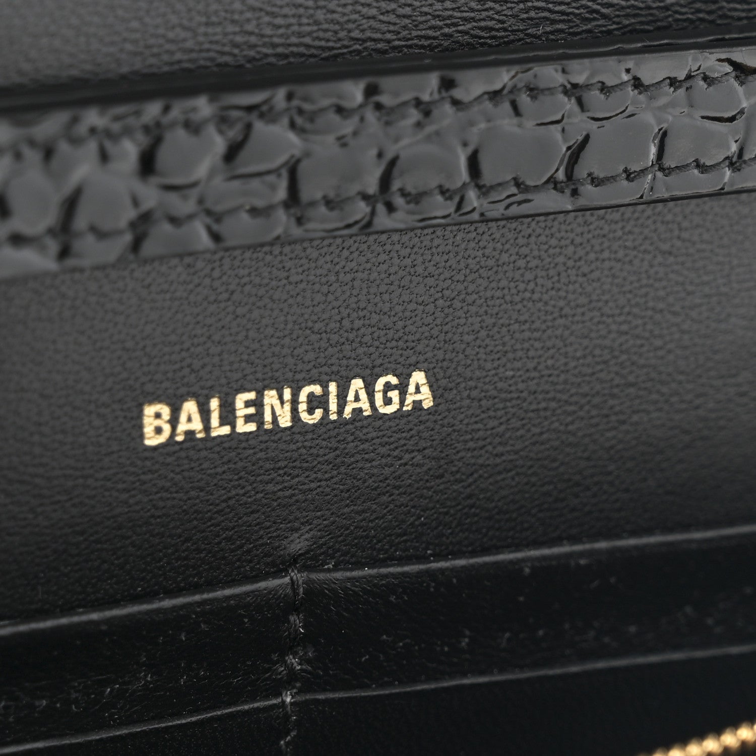 Balenciaga Shiny Calfskin Crocodile Embossed Hourglass Chain Bag Black 6 of 9