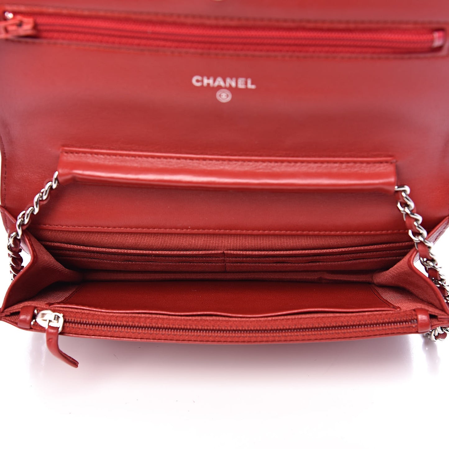 Lambskin Quilted Wallet On Chain WOC Red