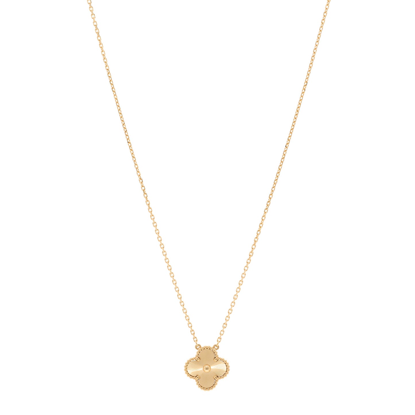 18K Yellow Gold Guilloche Vintage Alhambra Pendant Necklace