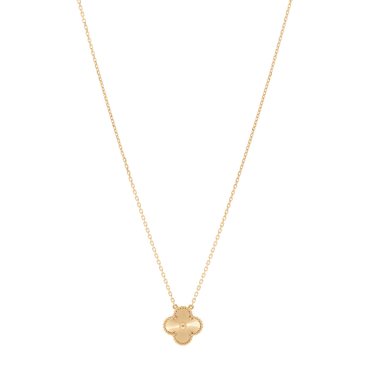 Van Cleef & Arpels 18K Yellow Gold Guilloche Vintage Alhambra Pendant Necklace 1 of 5