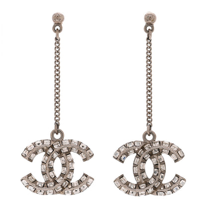 Chanel Baguette Crystal CC Drop Earrings Silver 1 of 5
