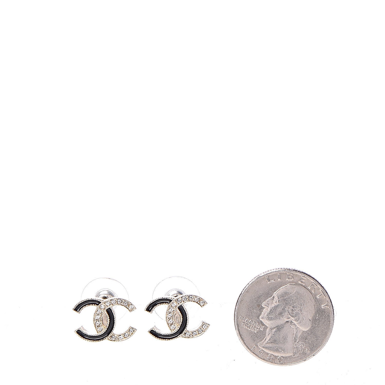 Chanel Enamel Crystal CC Earrings Black Gold 2 of 5