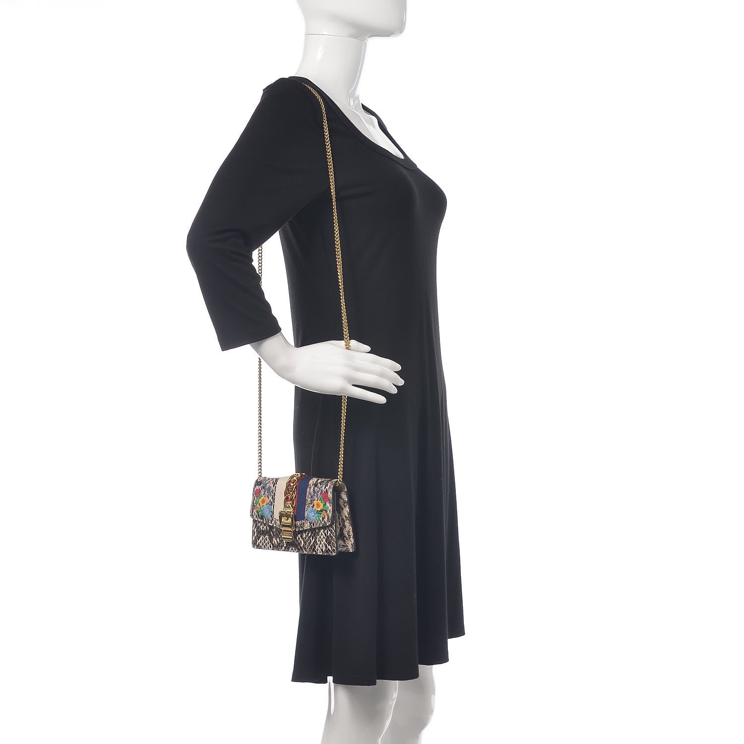 Gucci Snakeskin Floral Embroidered Super Mini Sylvie Chain Shoulder Bag 2 of 9