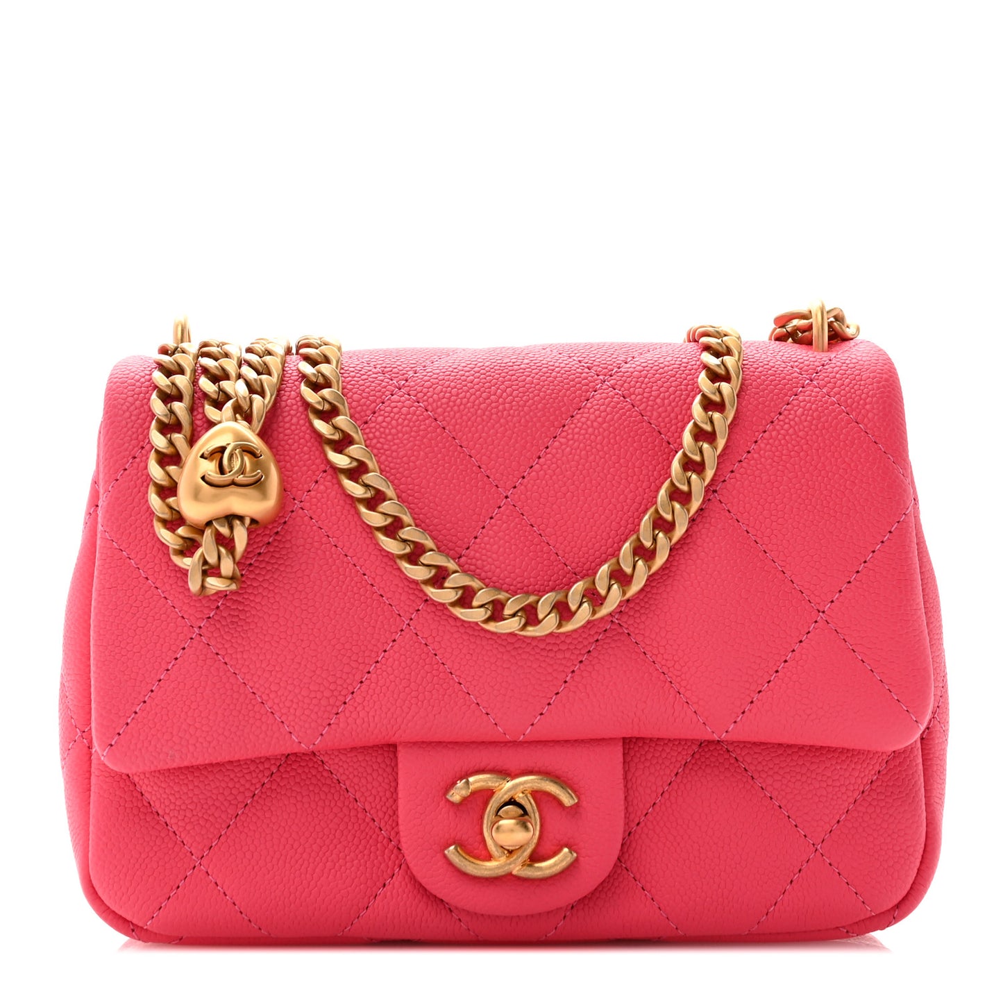 Caviar Quilted Sweetheart Mini Flap Dark Pink