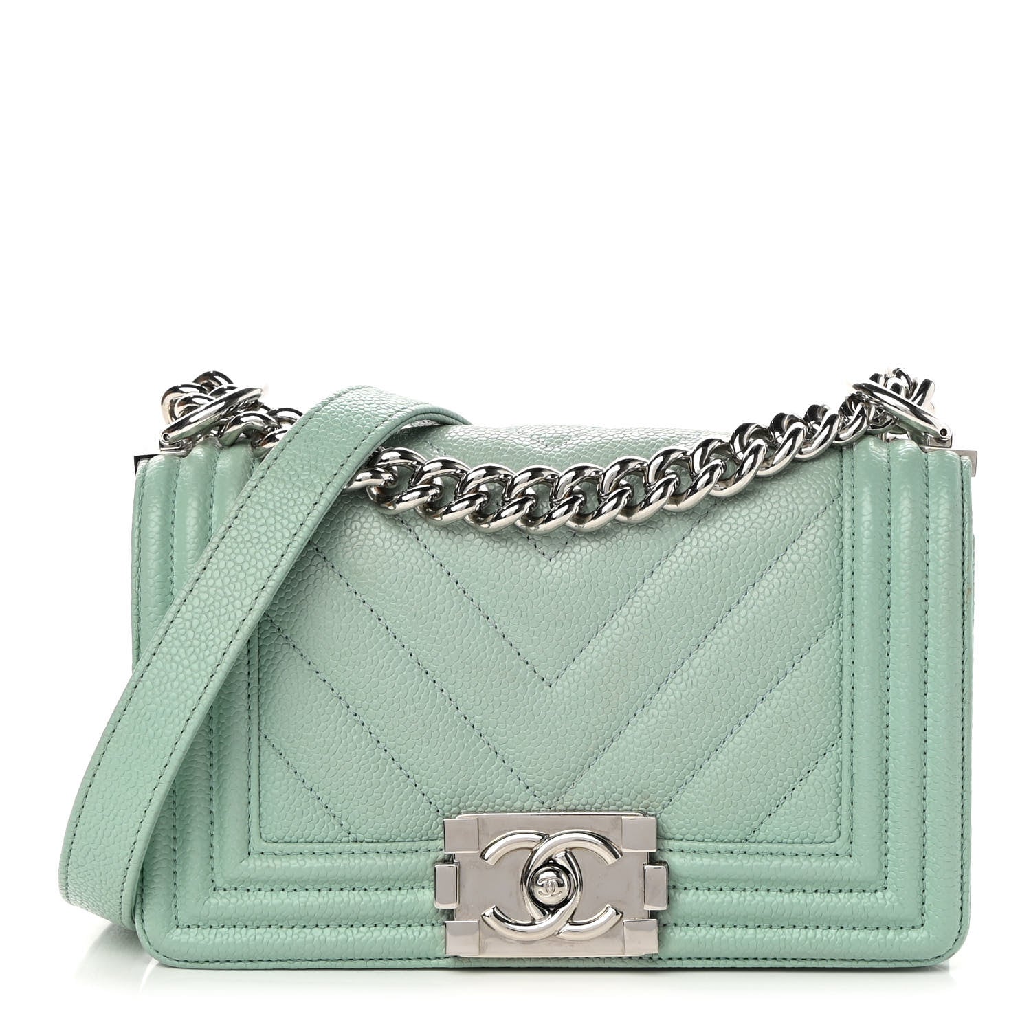 Chanel Caviar Chevron Quilted Small Boy Flap Green 1 of 13