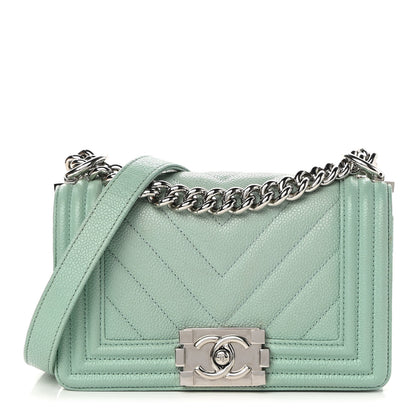 Chanel Caviar Chevron Quilted Small Boy Flap Green 1 of 13