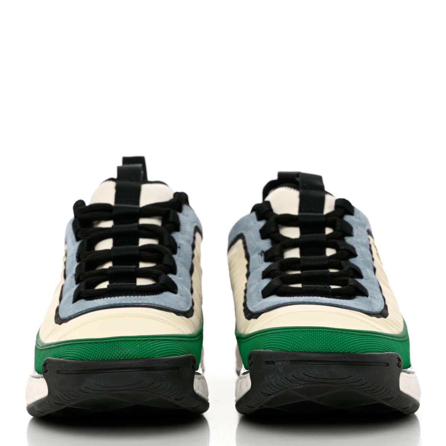 Suede Calfskin Mixed Fibers CC Sneakers 41 Ivory Green Light Blue
