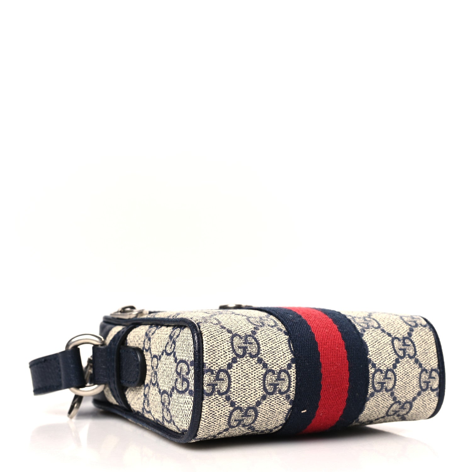 Gucci GG Supreme Monogram Textured Calfskin Web Mini Ophidia Messenger Beige Blue 4 of 9