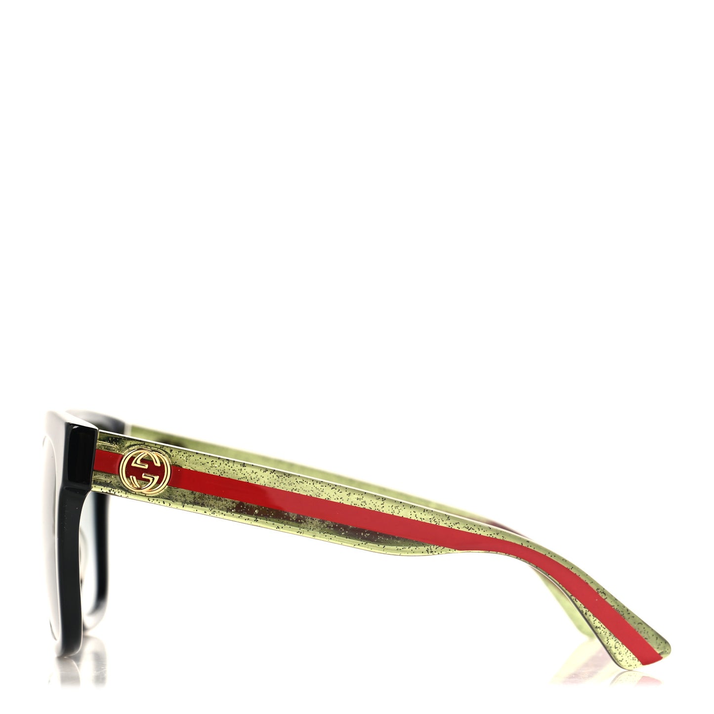 Acetate Square Frame Web Glitter Sunglasses GG0034SN Black Green