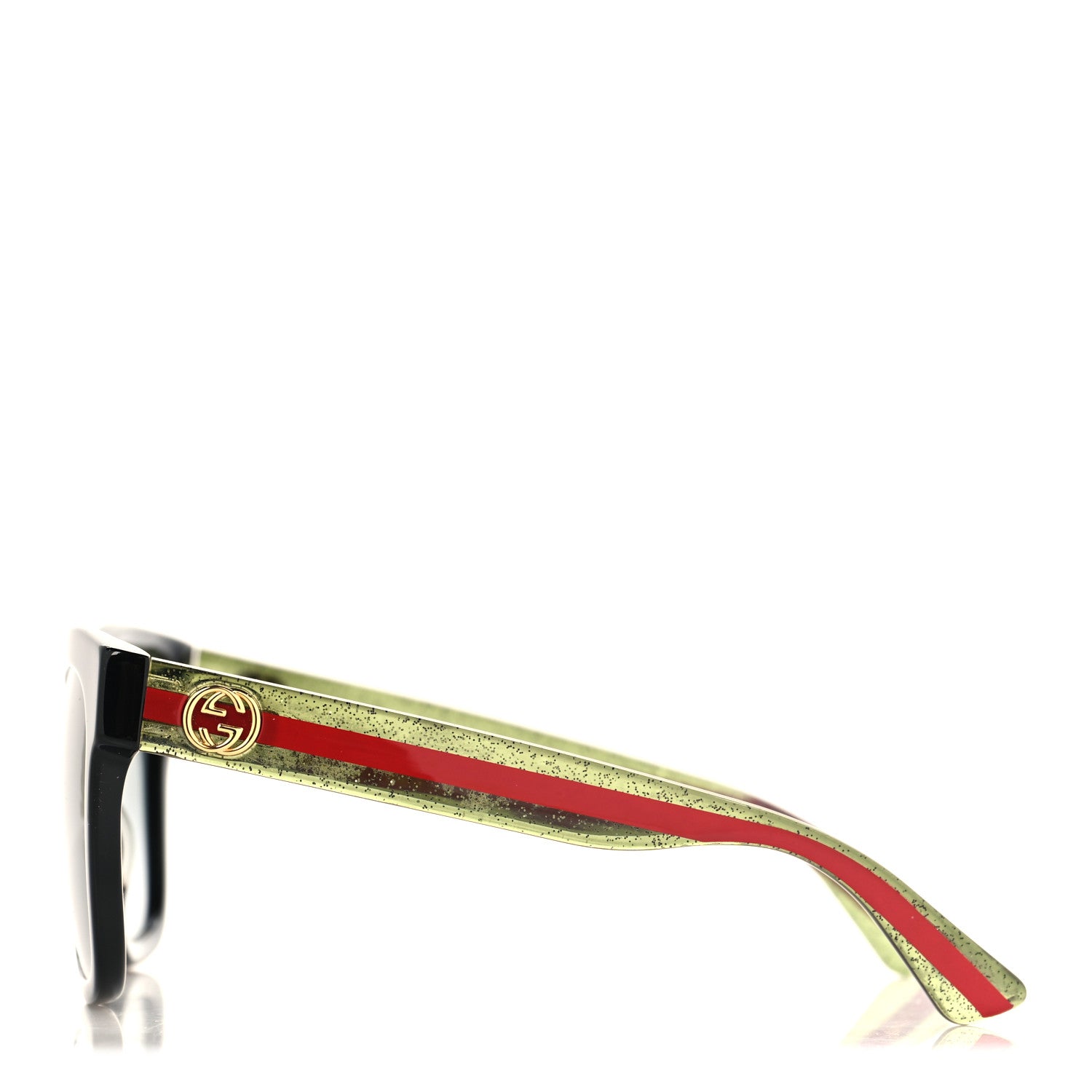 Gucci Acetate Square Frame Web Glitter Sunglasses GG0034SN Black Green 3 of 7