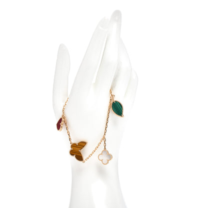 Van Cleef & Arpels 18K Yellow Gold Mother of Pearl Malachite Carnelian Tiger Eye 4 Motifs Lucky Alhambra Bracelet 2 of 5