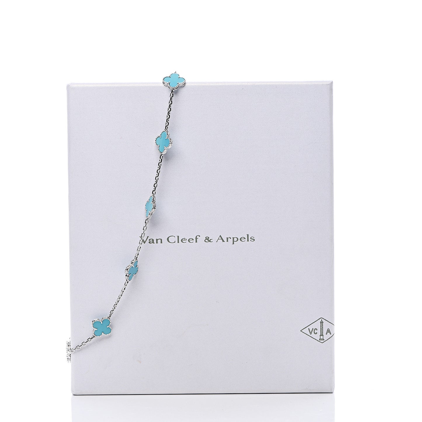 18K White Gold Turquoise 10 Motifs Vintage Alhambra Necklace