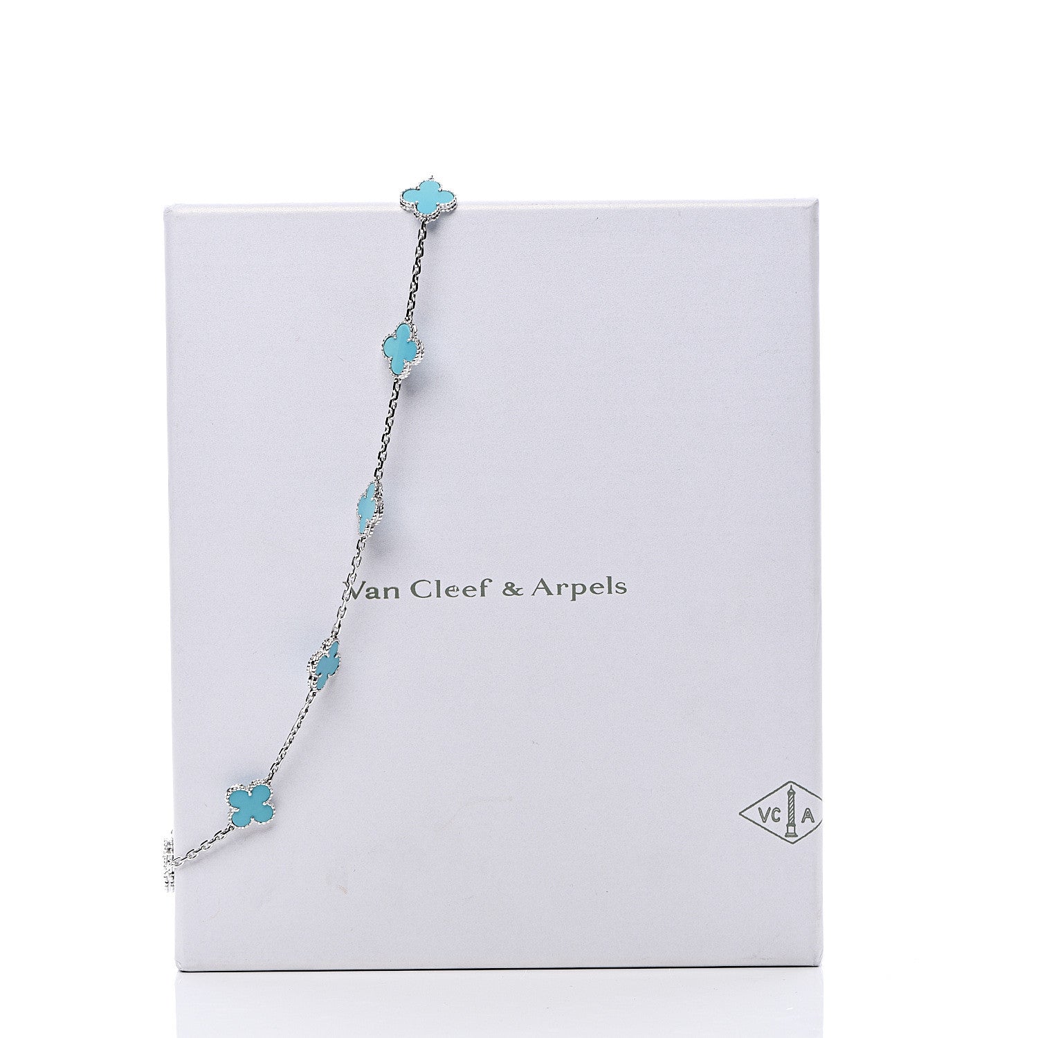 Van Cleef & Arpels 18K White Gold Turquoise 10 Motifs Vintage Alhambra Necklace 7 of 7