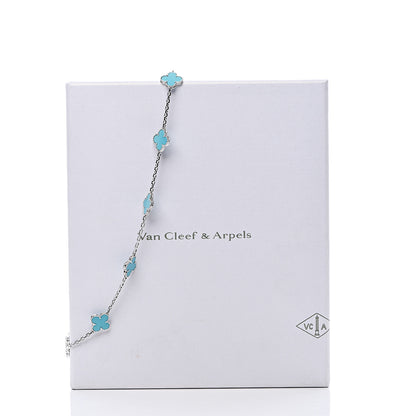 Van Cleef & Arpels 18K White Gold Turquoise 10 Motifs Vintage Alhambra Necklace 7 of 7