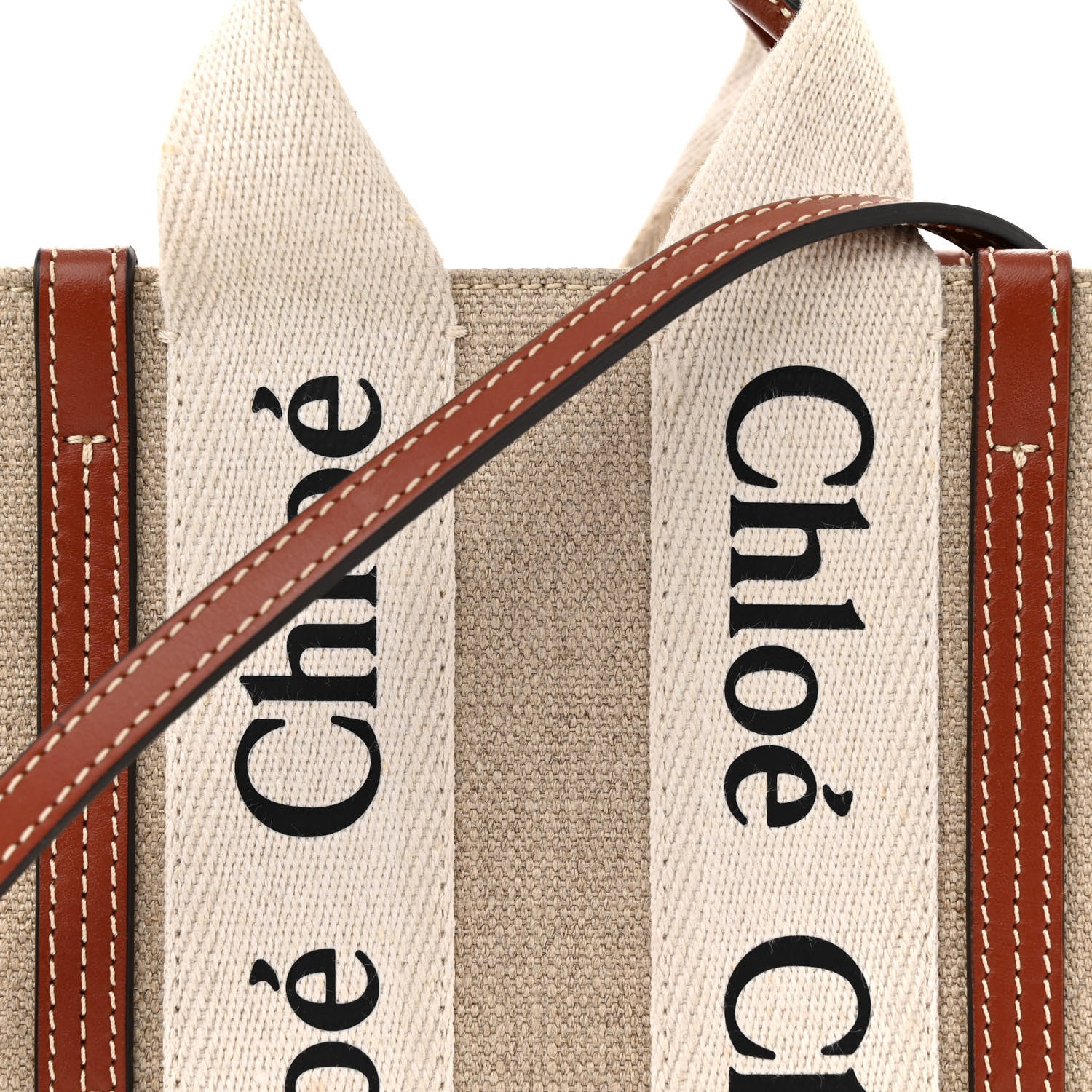 Chloe Cotton Calfskin Mini Woody Ribbon Tote White Brown 8 of 14