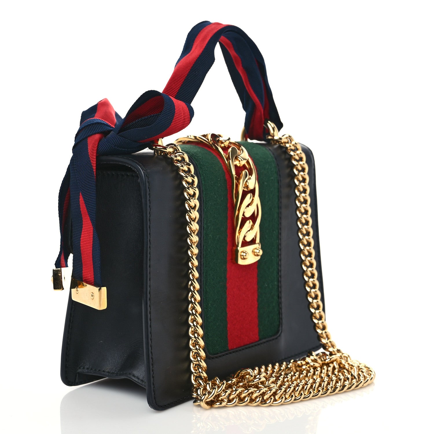 Gucci Calfskin Mini Sylvie Chain Shoulder Bag Black 2 of 9