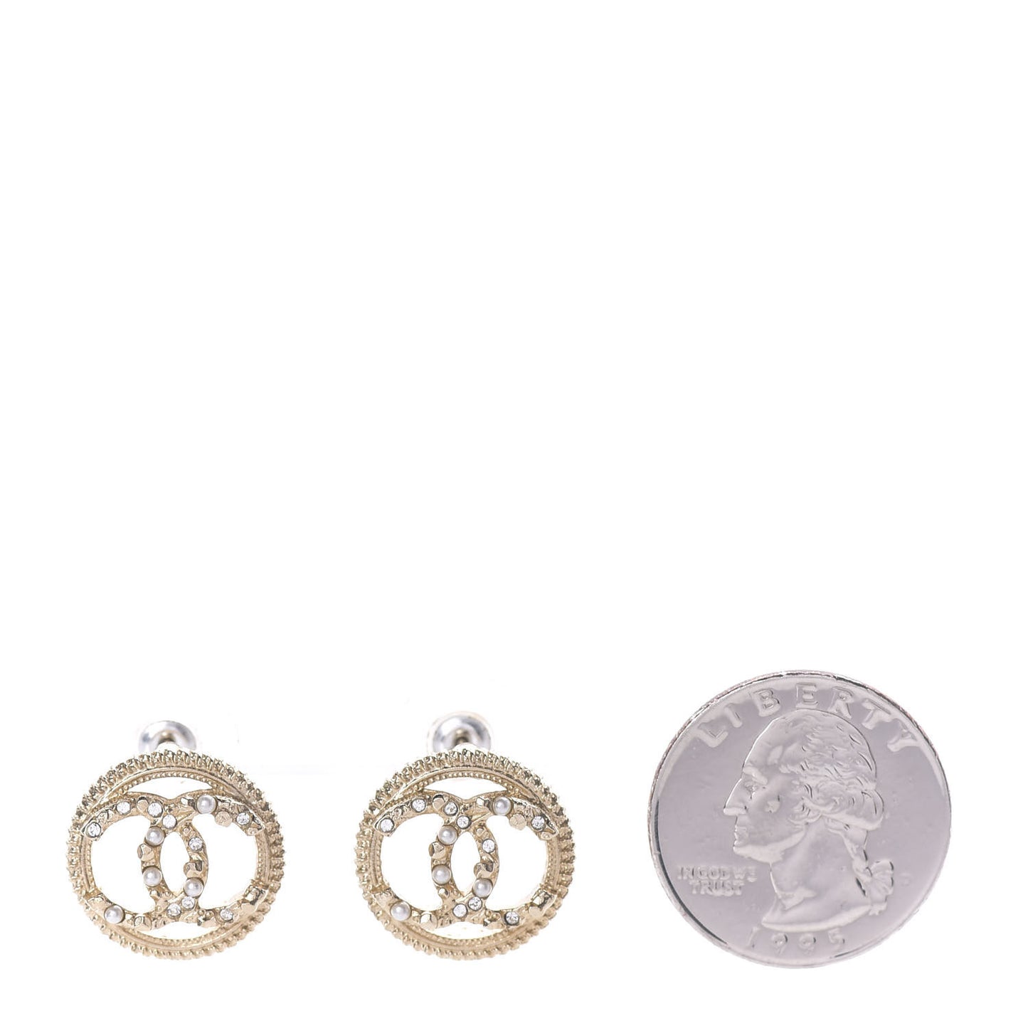 Pearl Crystal CC Round Earrings Gold
