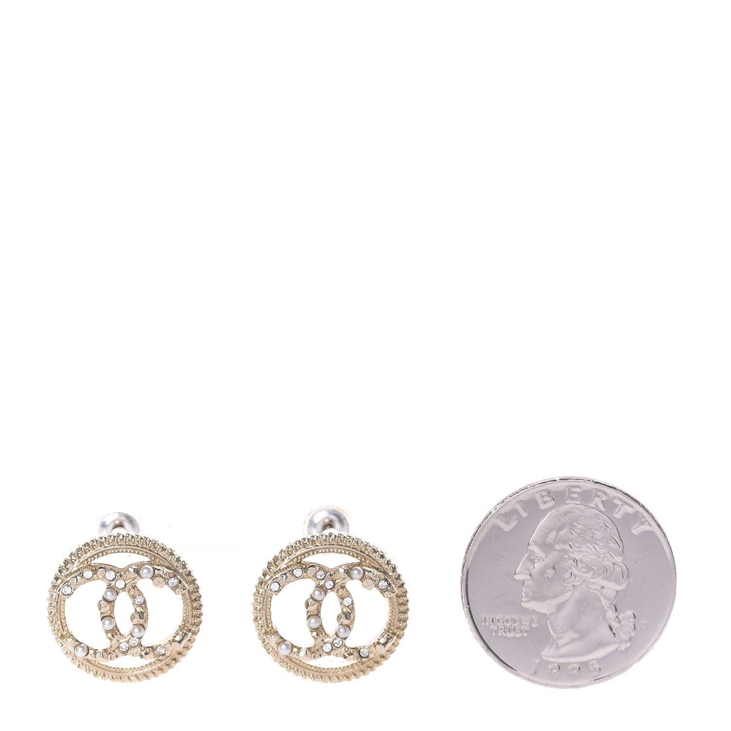 Chanel Pearl Crystal CC Round Earrings Gold 2 of 5
