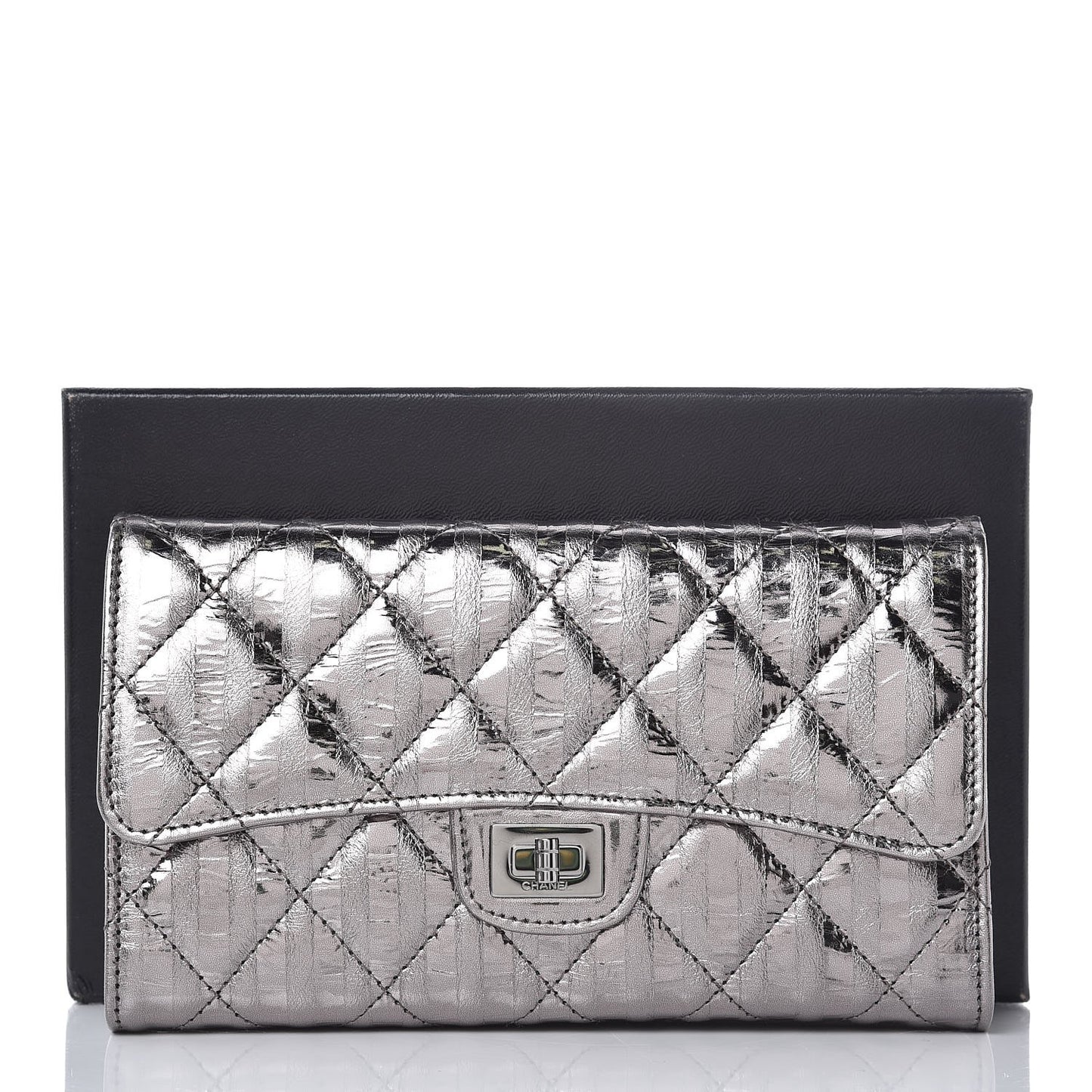 Metallic Striped Calfskin Reissue Wallet Dark Silver