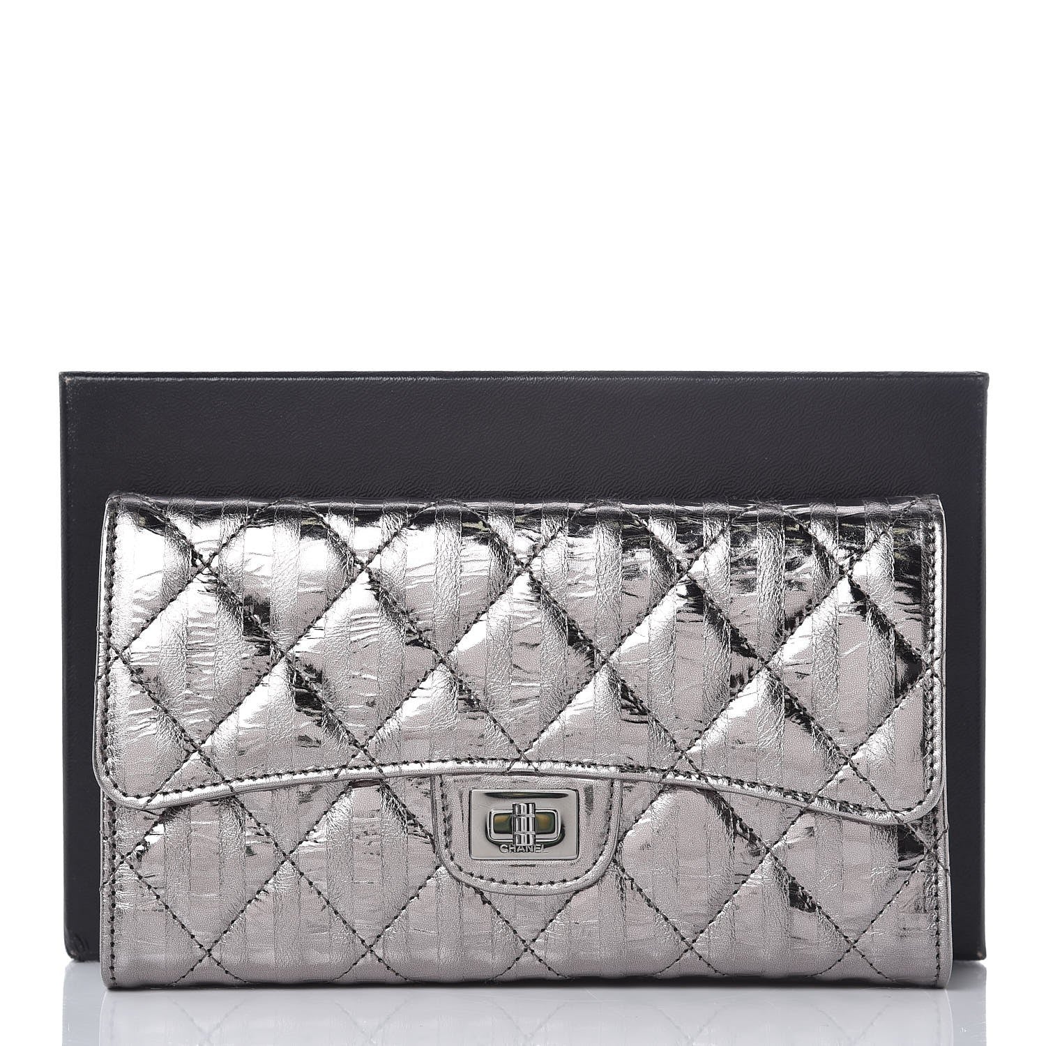 Chanel Metallic Striped Calfskin Reissue Wallet Dark Silver 9 of 9