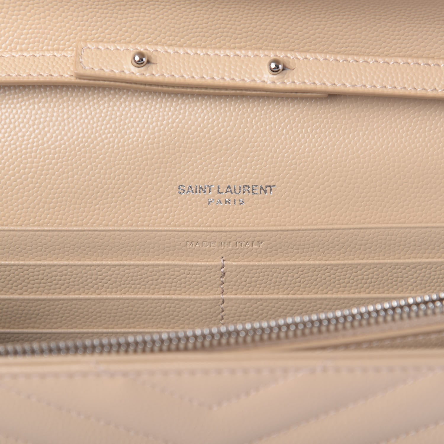 Saint Laurent Grain De Poudre Matelasse Chevron Monogram Chain Wallet Nude Powder 6 of 12