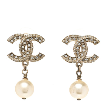 Chanel Crystal Timeless CC Pearl Drop Earrings Light Gold 1 of 5