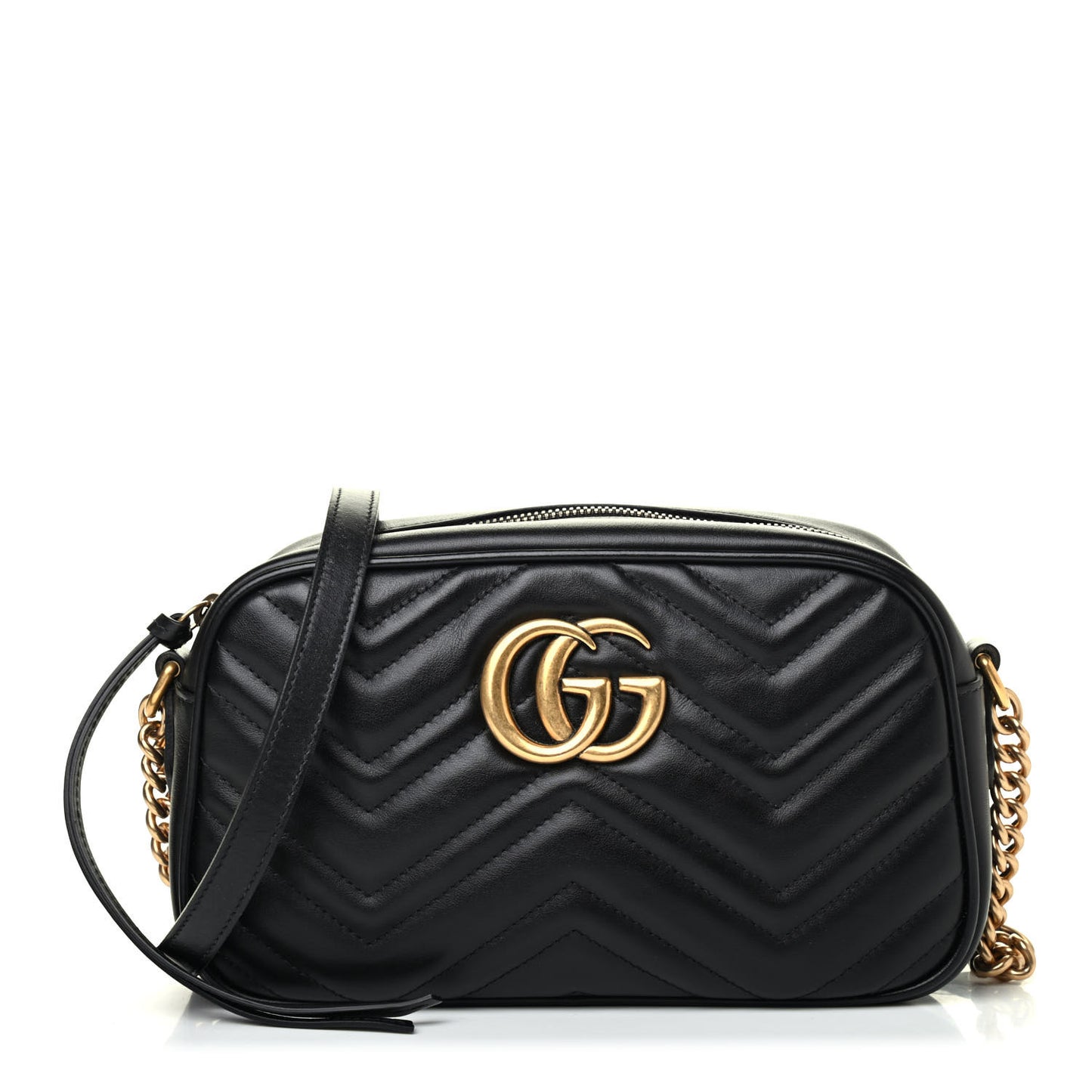 Calfskin Matelasse Small GG Marmont Chain Shoulder Bag Black