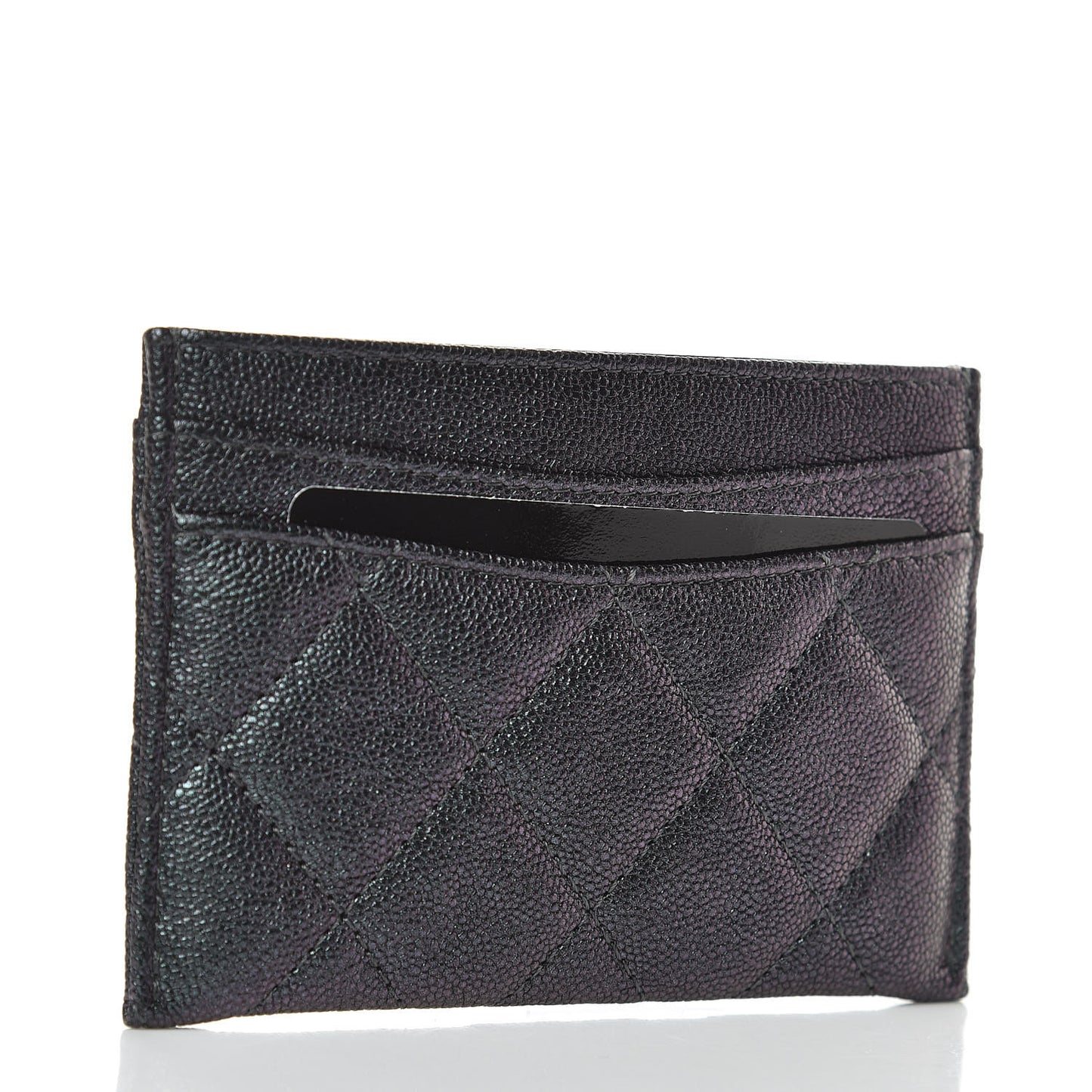 Iridescent Caviar Quilted Card Holder Black