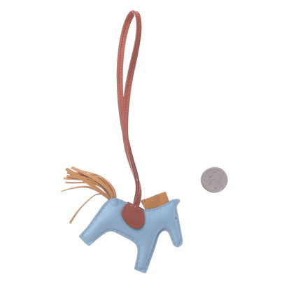 Hermes Milo Lambskin Grigri Rodeo Horse Bag Charm PM Celeste Naturel Bouton D'Or Cornaline 2 of 5