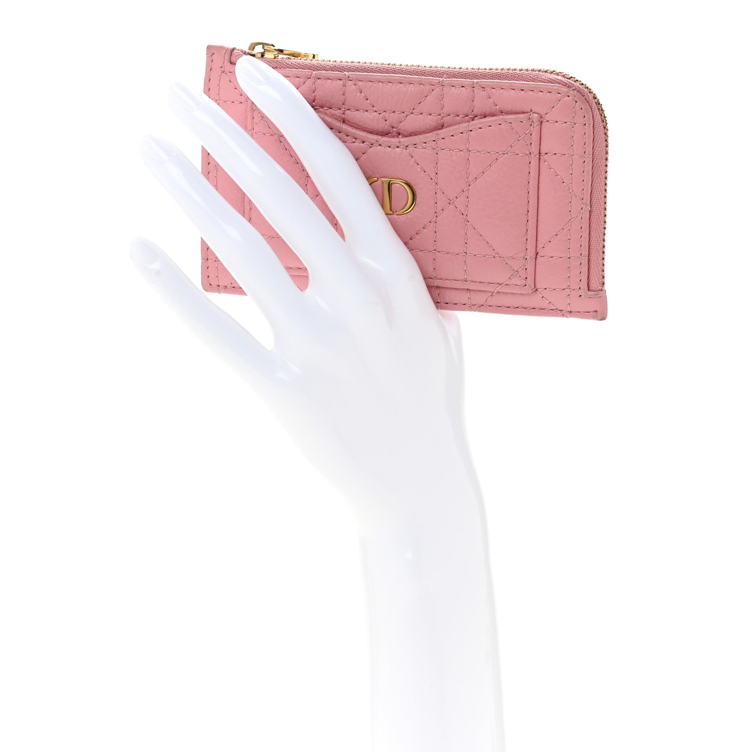 Christian Dior Supple Calfskin Cannage Caro Cosmos Zipped Card Holder Pink 2 of 10