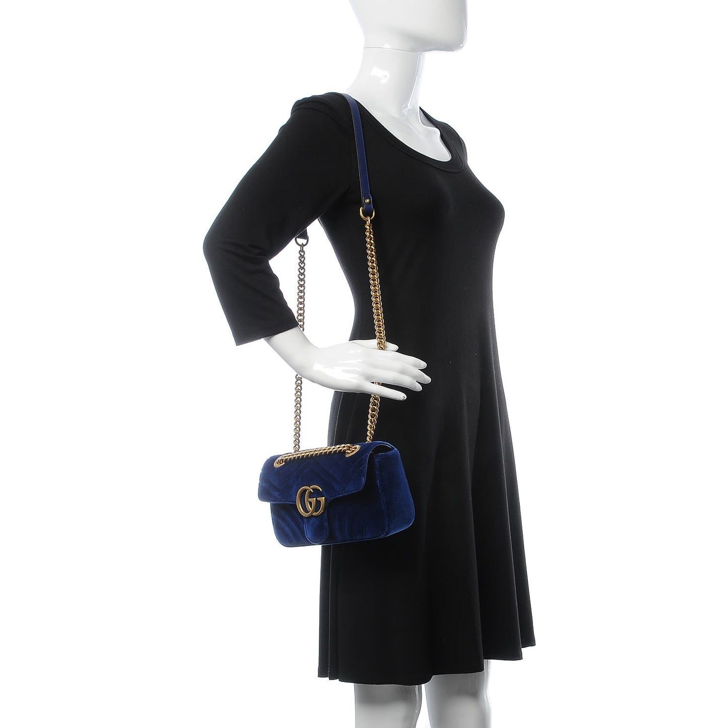 Velvet Matelasse Mini GG Marmont Shoulder Bag Cobalt Blue
