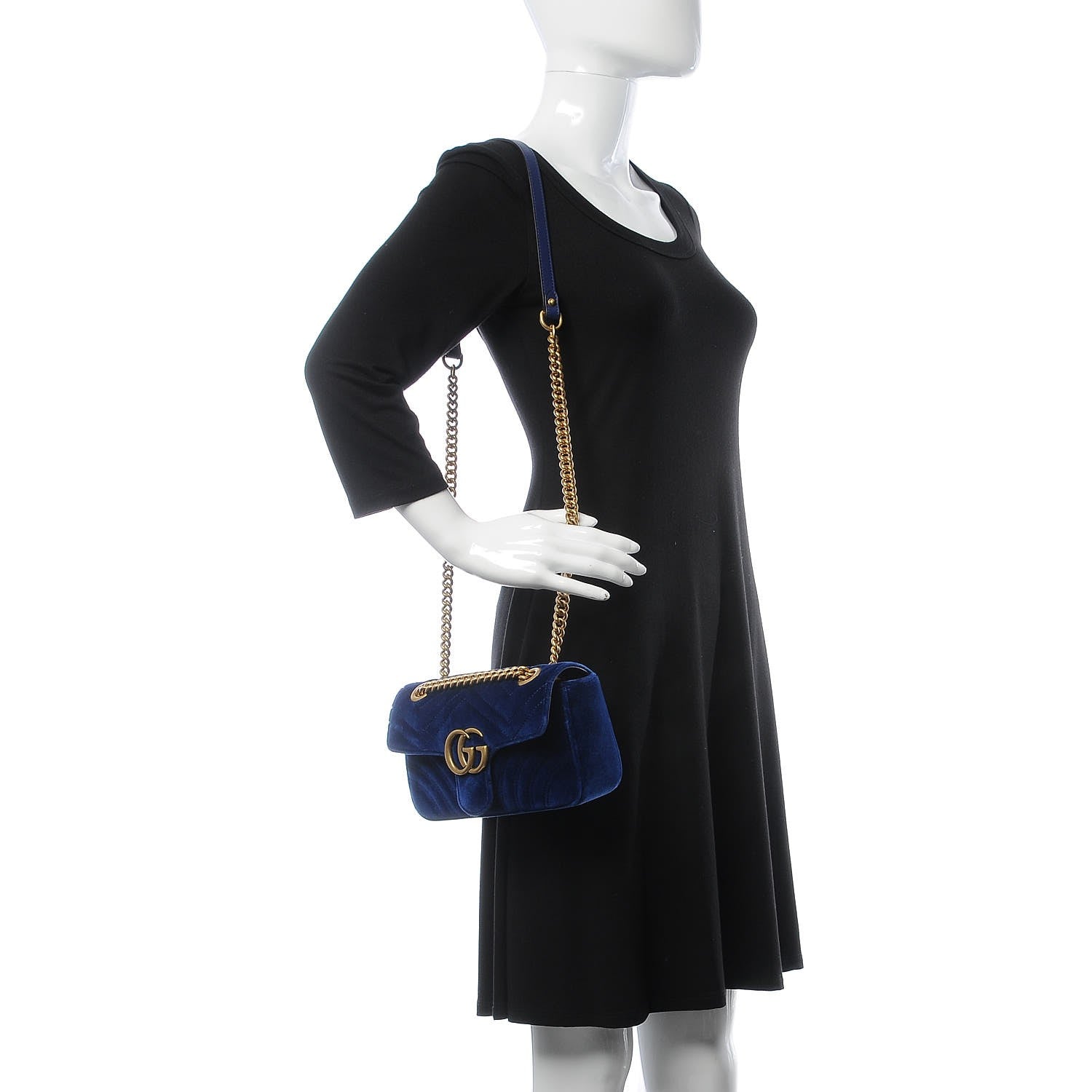 Gucci Velvet Matelasse Mini GG Marmont Shoulder Bag Cobalt Blue 2 of 8