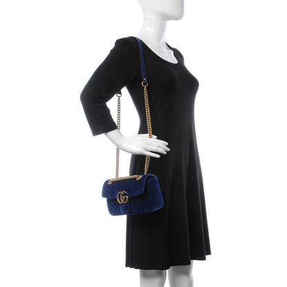 Gucci Velvet Matelasse Mini GG Marmont Shoulder Bag Cobalt Blue 2 of 8