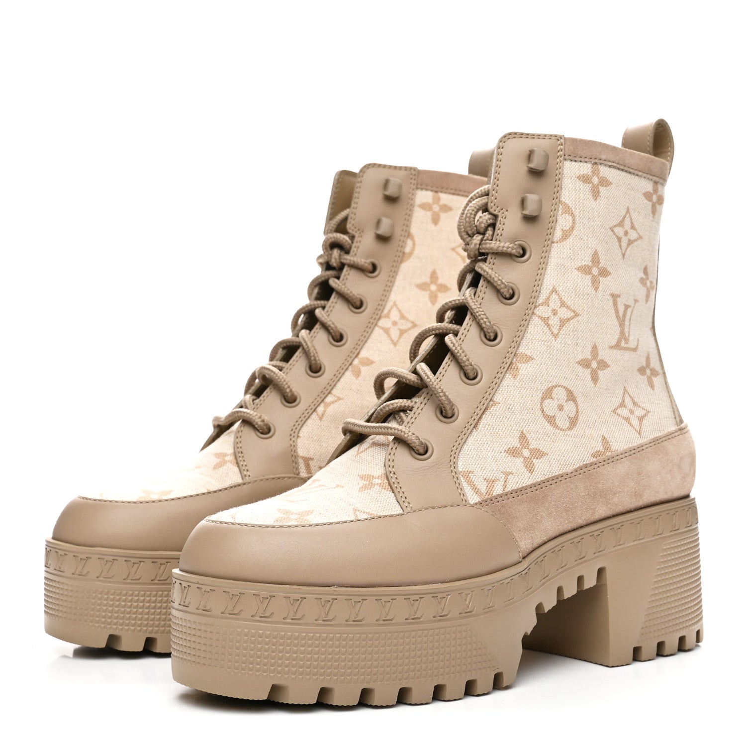 Louis Vuitton Suede Calfskin Laureate Platform Desert Boots 37 Beige 4 of 9