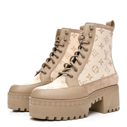 Louis Vuitton Suede Calfskin Laureate Platform Desert Boots 37 Beige 4 of 9