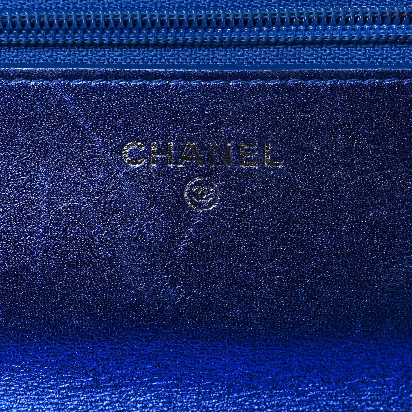 Metallic Patent Calfskin Quilted Boy Wallet on Chain WOC Blue
