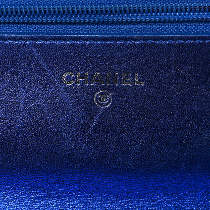 Chanel Metallic Patent Calfskin Quilted Boy Wallet on Chain WOC Blue 6 of 9