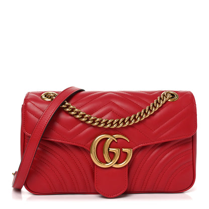 Gucci Calfskin Matelasse Small GG Marmont Shoulder Bag Hibiscus Red 1 of 11