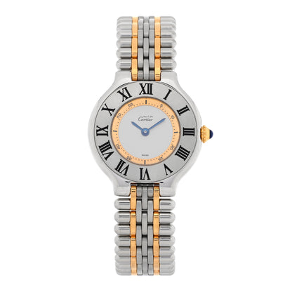 Cartier Stainless Steel 18K Yellow Gold 28mm Must De 21 Bullet Link Quartz Watch 1 of 4