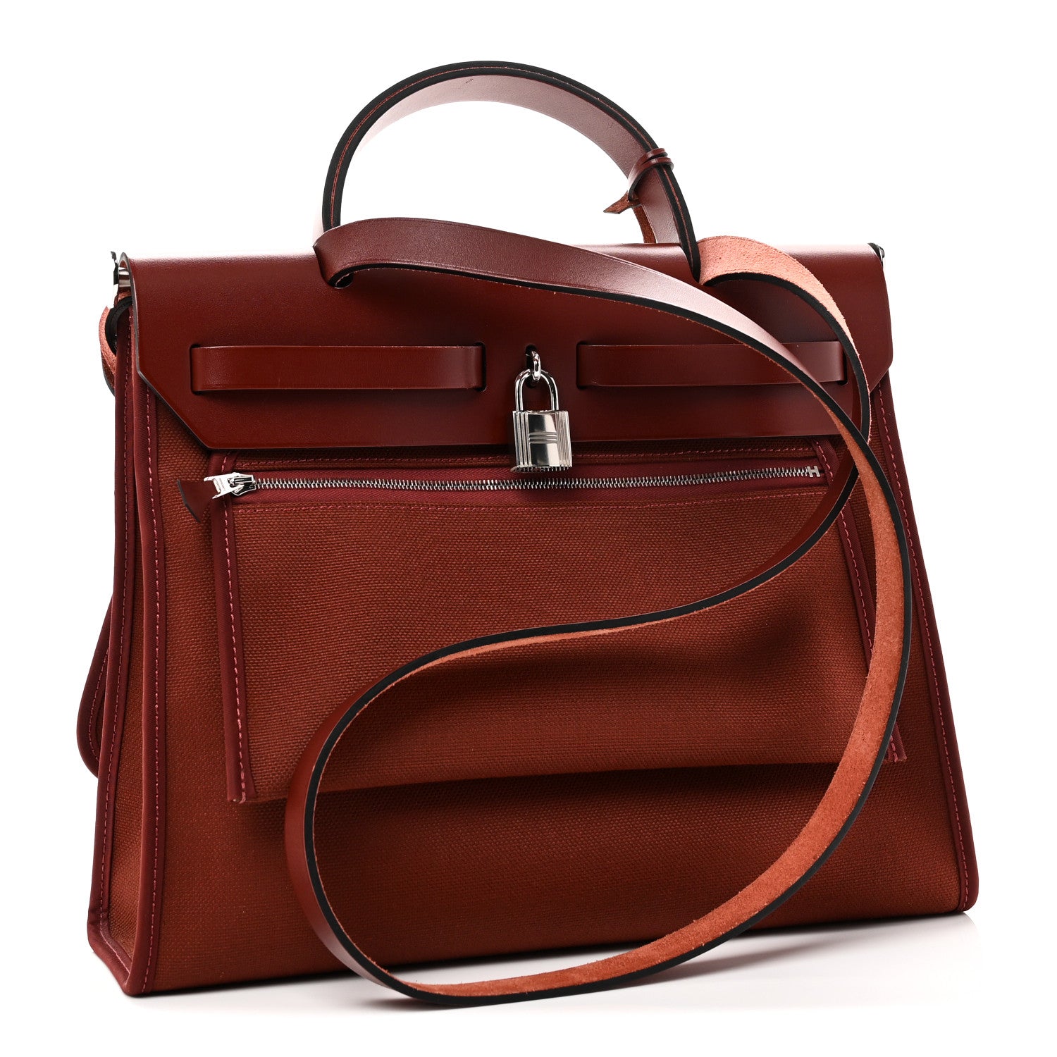 Hermes Vache Hunter Toile Herbag Zip 31 PM Rouge H 4 of 12