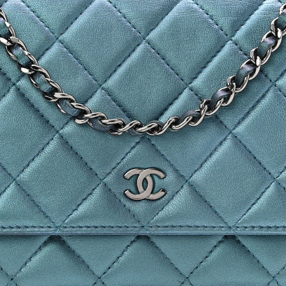 Chanel Metallic Lambskin Wallet On Chain WOC Turquoise 9 of 11