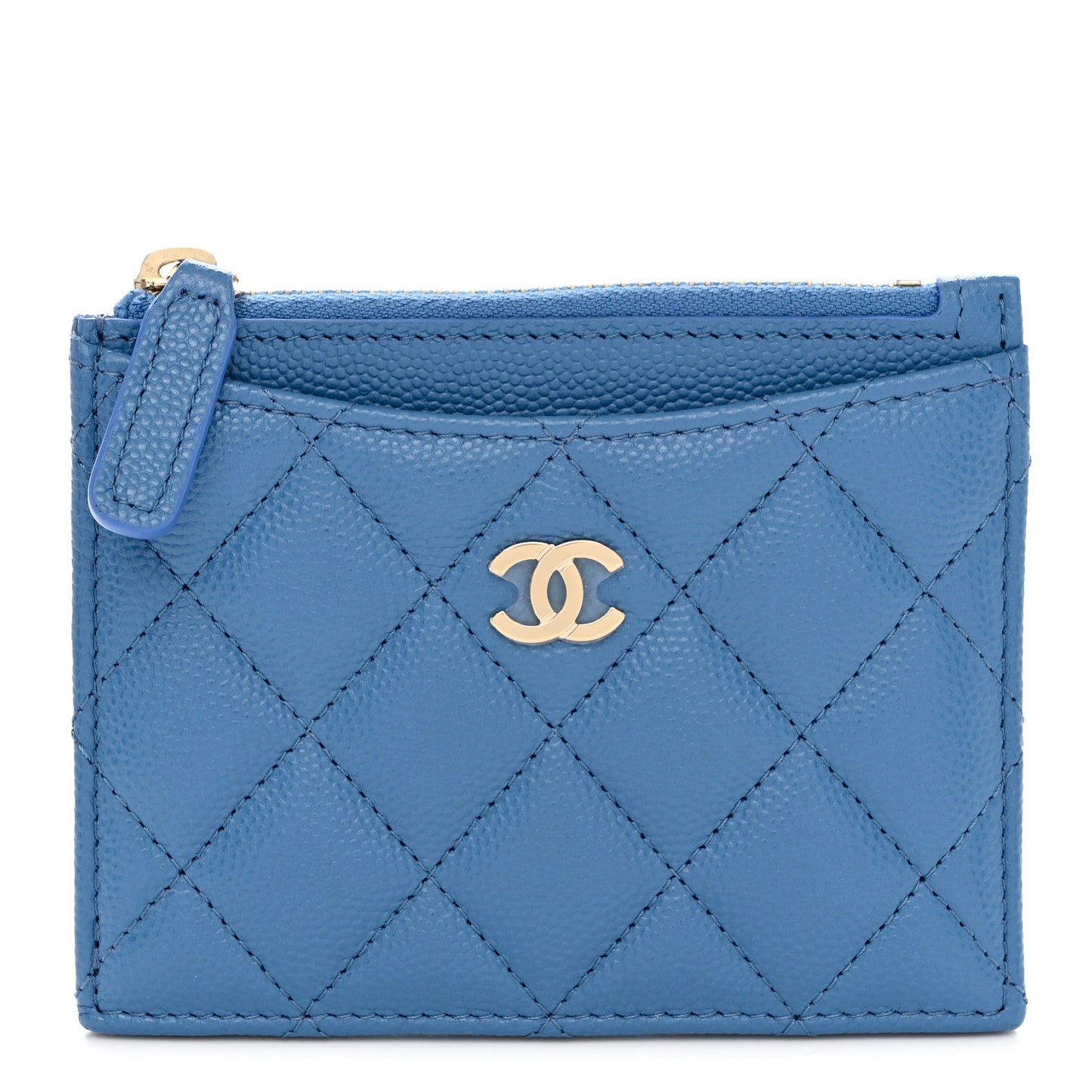Caviar Quilted CC Zip Card Holder Blue