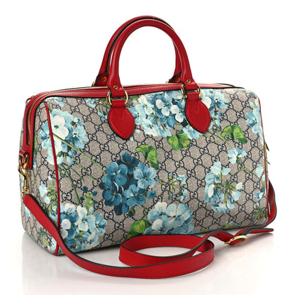 Gucci GG Supreme Monogram Blooms Medium Boston Beige Blue Navy Hibiscus Red 3 of 10