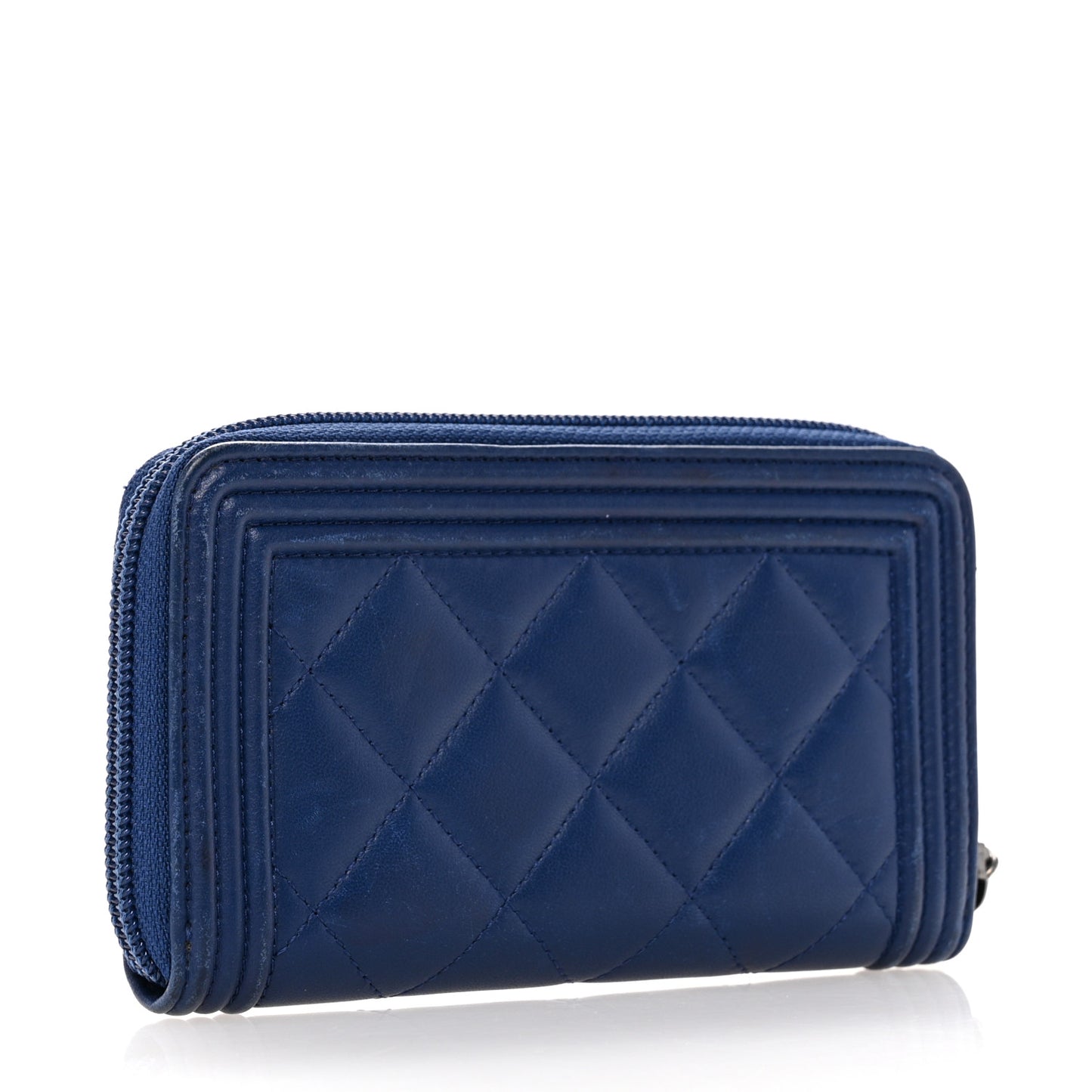 Lambskin Quilted Small Boy Zip Around Wallet Blue